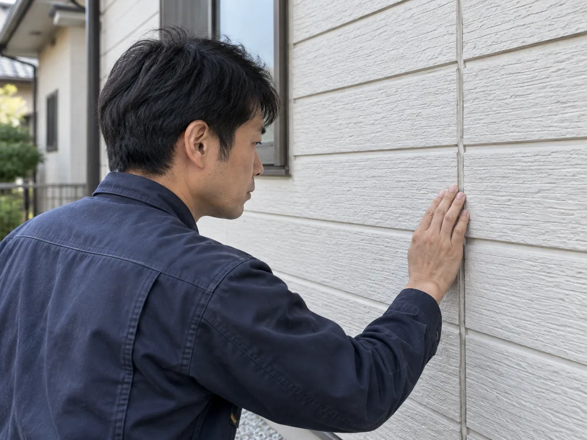 外壁の目地や塗膜を点検する作業イメージ