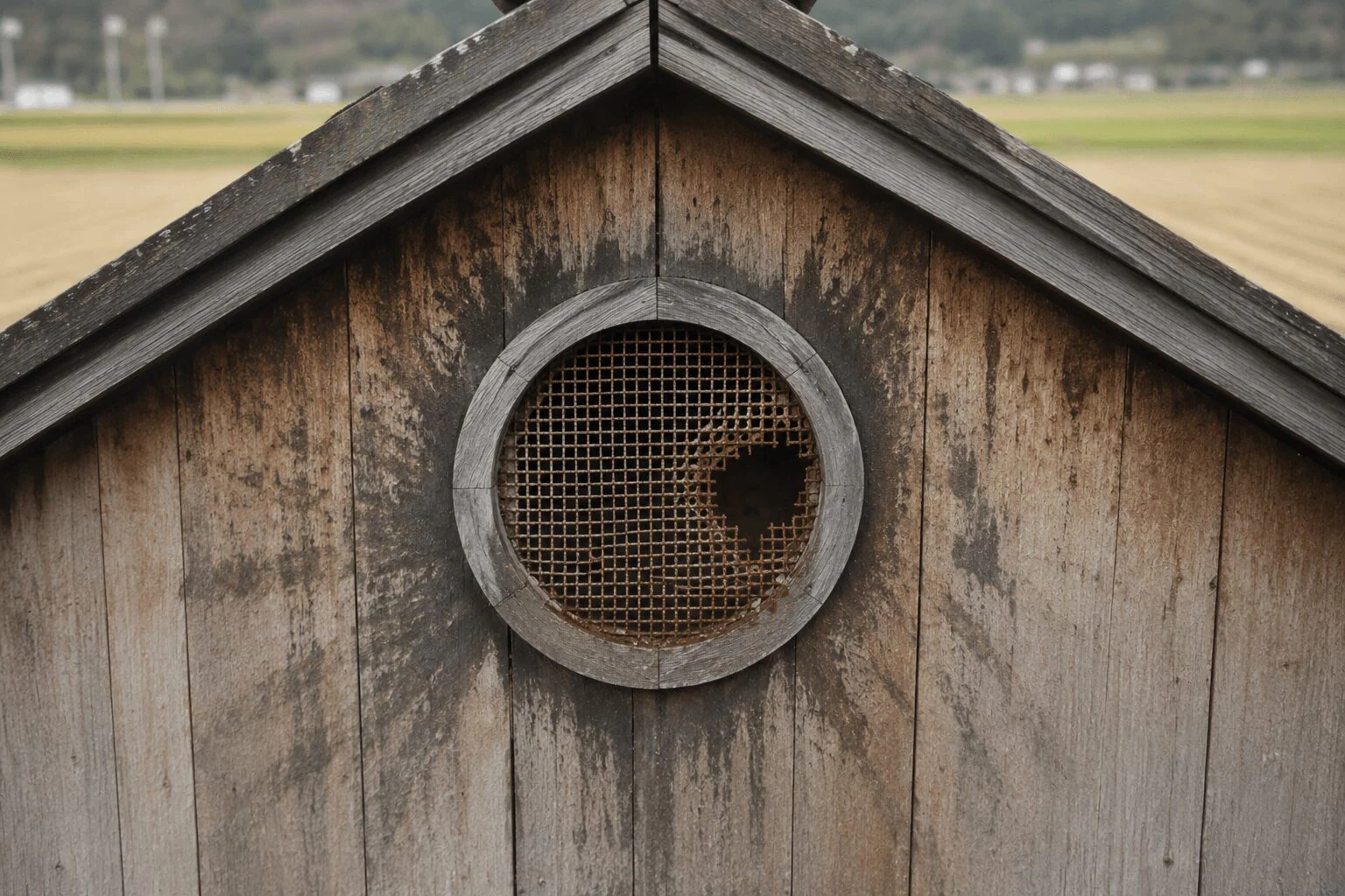 物置小屋の妻面換気口からの雨水浸入を防いだ事例