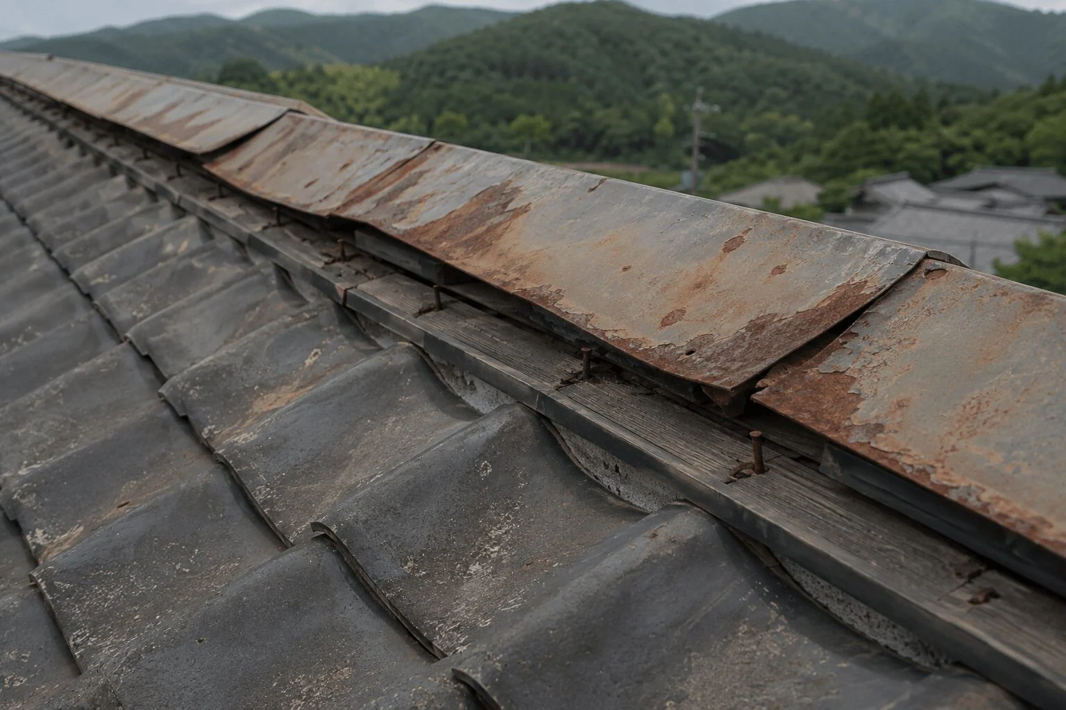 古い集落の住宅で棟板金交換を行った事例