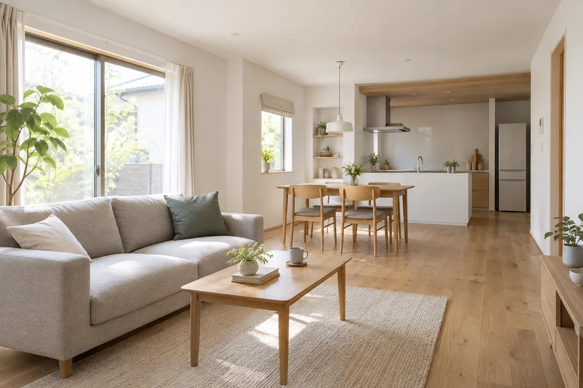 木の床と白い壁のリフォーム後の住まいのイメージ