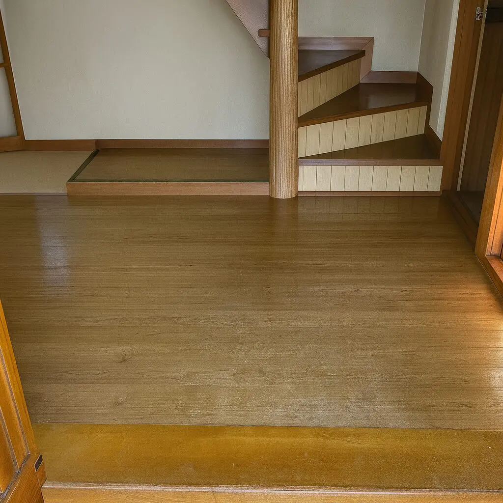 改修前のぶかぶかする玄関ホールの床